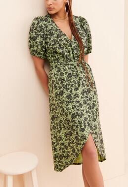 Just Female Midi Knee Dress Alicia Dark Green Floral Organic Cotton size Medium
